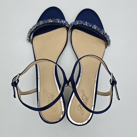 Jewel Badgley Mischka Dagny Strappy Low Block Heel Sandals, Navy Blue, Women 9.5 - Picture 11 of 16